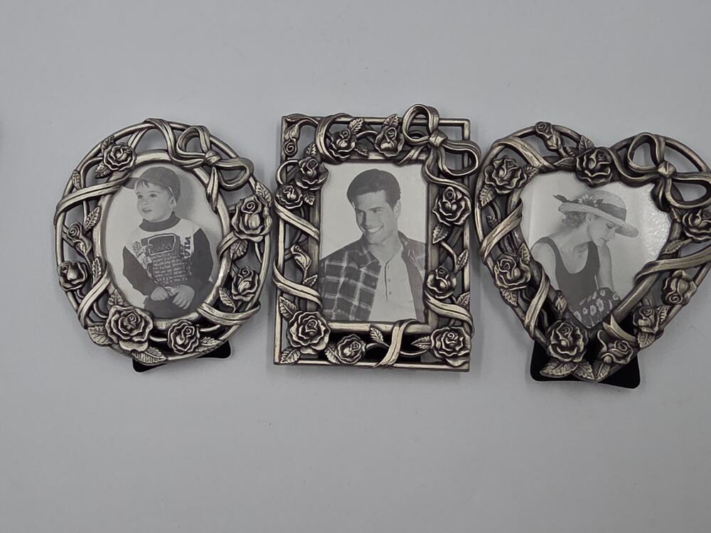 Vintage 1995 Royal Limited Pewter Mini Rose Stand Frames S80016 Set of 3